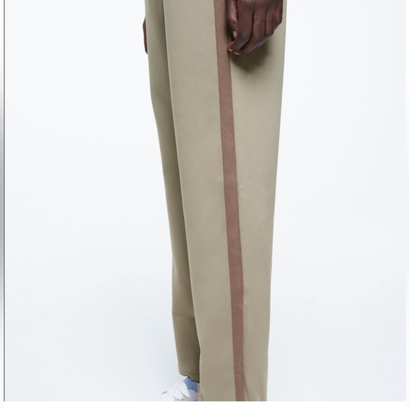 Zara Women’s Jogger Pants in Light Olive with Dark olive Side Racing Stripe - Picture 3 of 11